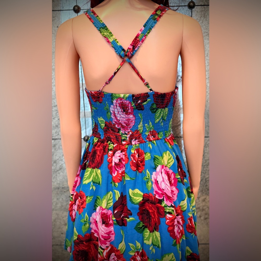 Abercrombie & Fitch Vibrant Blue Strapless Dress with Pink Floral - Picture 7 of 13